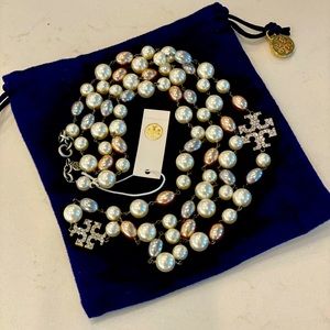 Tory Burch KIRA PAVE & PEARL LONG NECKLACE